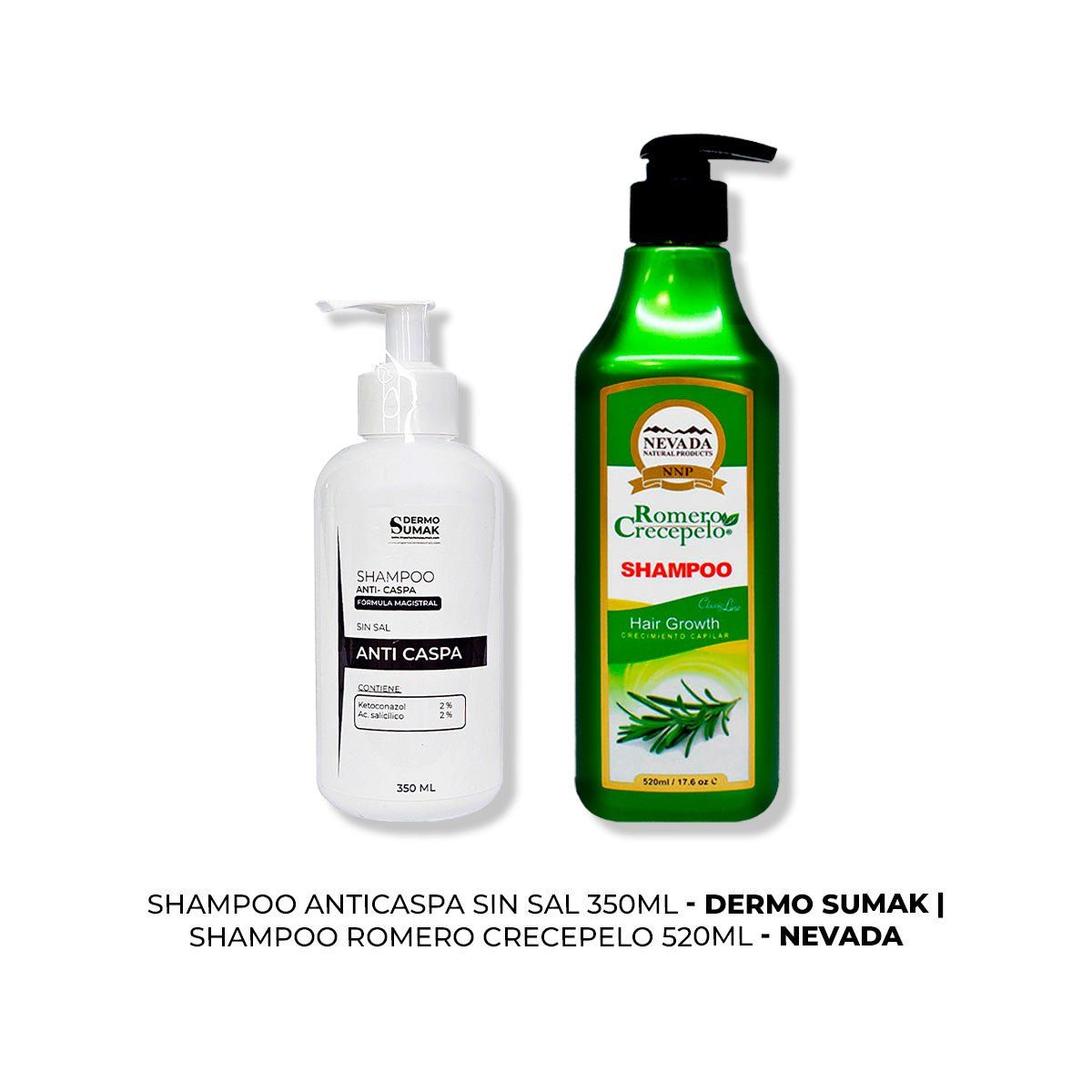 IMPORTADO MC - SHAMPOO ANTICASPA SIN SAL 350ML + SHAMPOO ROMERO CRECEPELO 520ML
