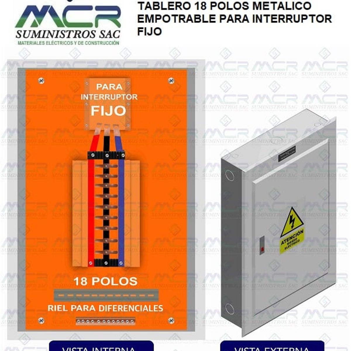 GENERICO - TABLERO 18 POLOS METALICO EMPOTRABLE PARA INTERRUPTOR FIJO