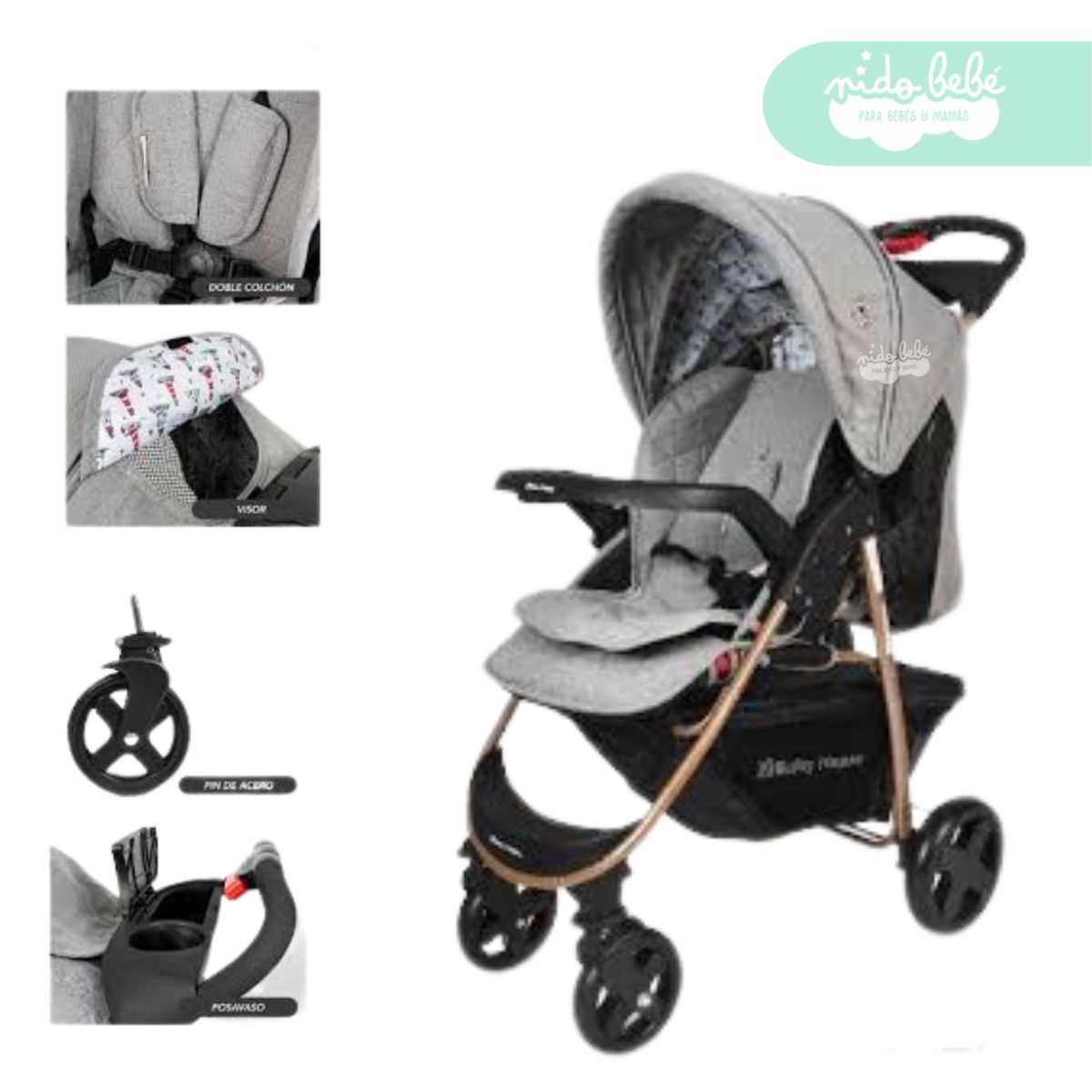 GENERICO - Coche Cuna de bebe modelo Smart color Plomo