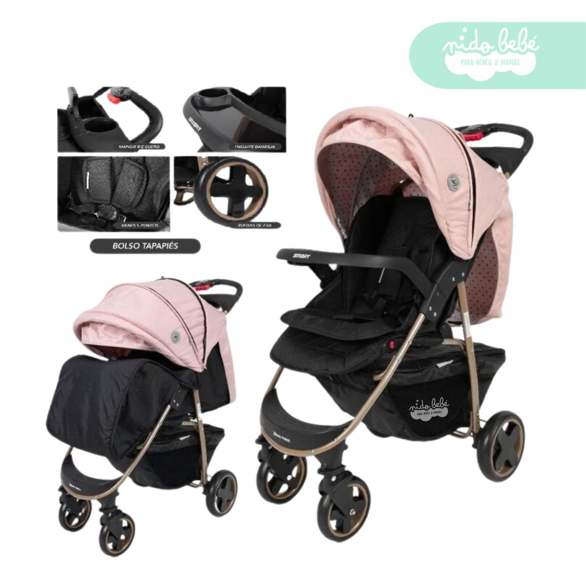 GENERICO - Coche Cuna de bebe modelo Smart color Pink