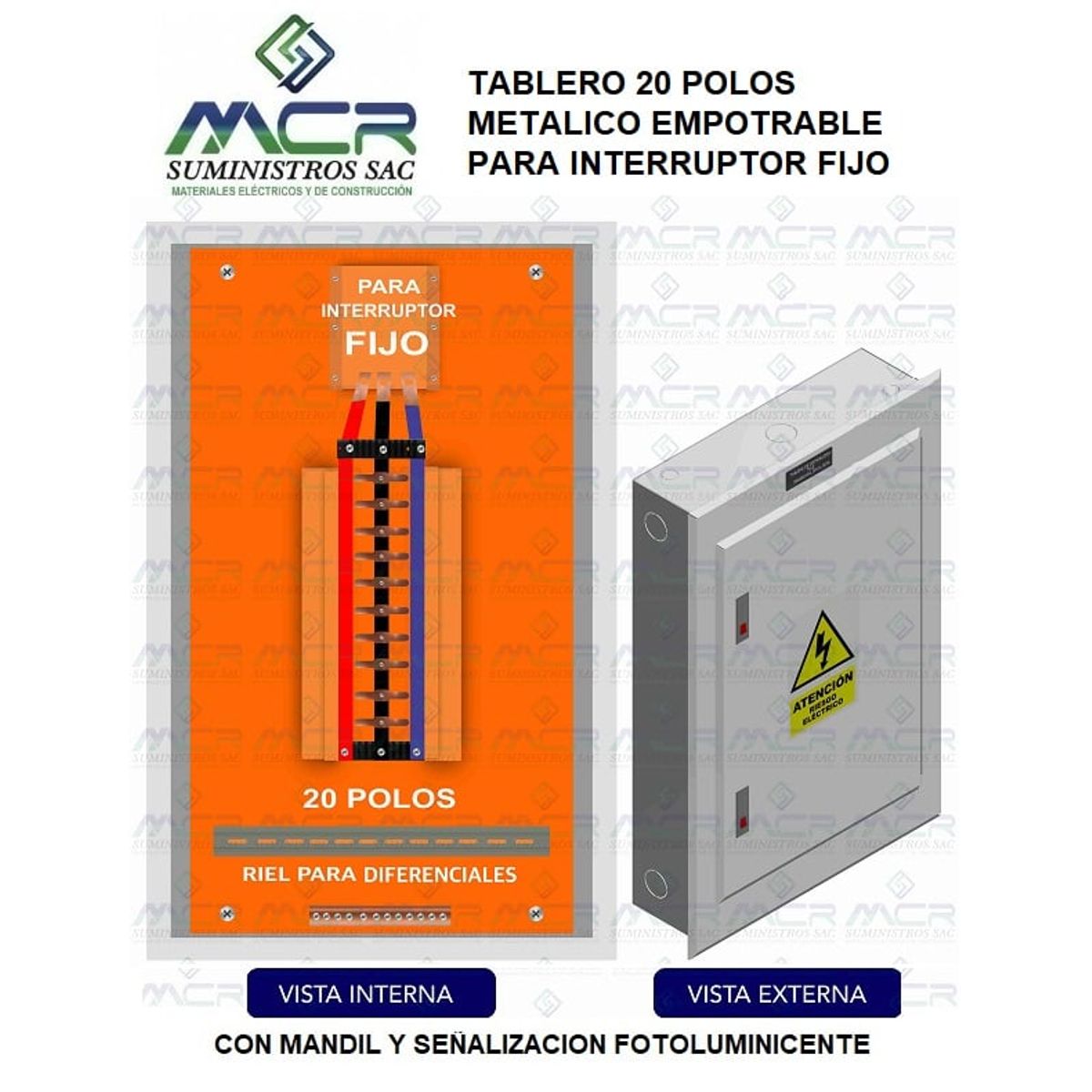 IMPORTADO MC - TABLERO 20 POLOS METALICO EMPOTRABLE PARA INTERRUPTOR FIJO