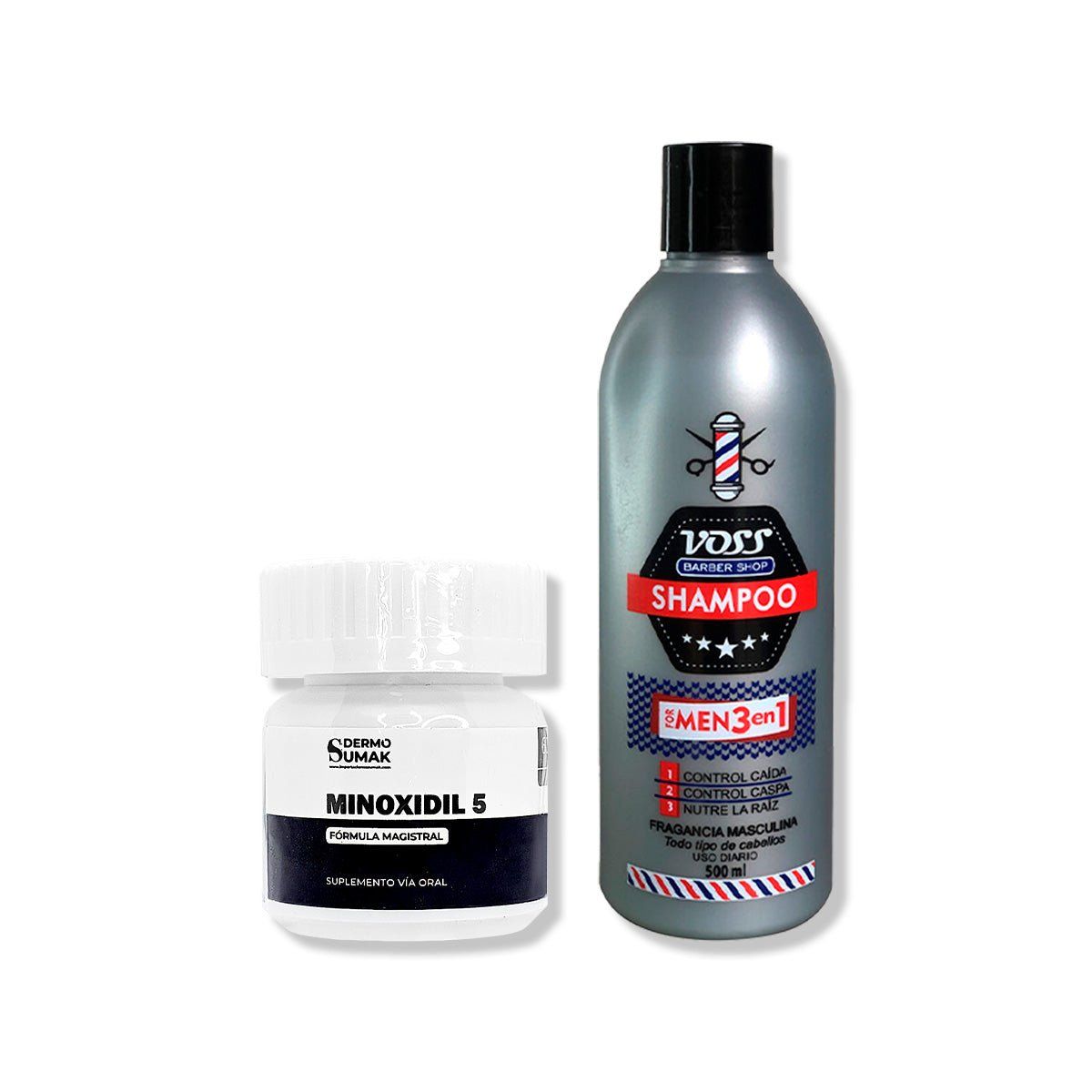 IMPORTADO MC - MINOXIDIL 5MG CAPS 60 + SHAMPOO VOSS 3 EN 1 FOR MEN 500ml