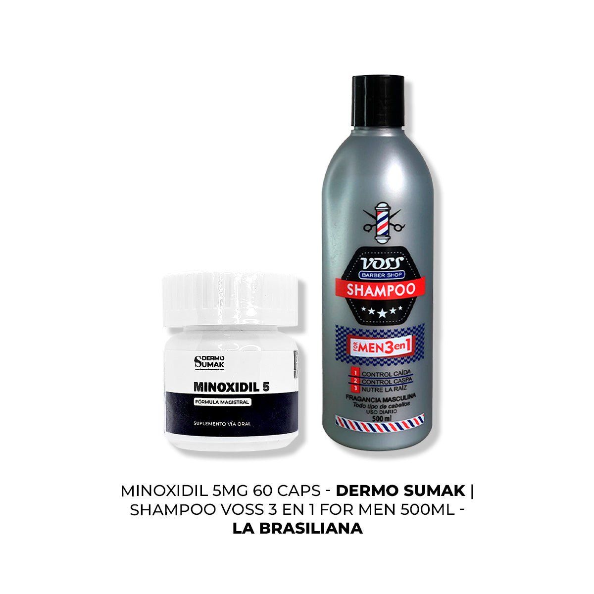 IMPORTADO MC - MINOXIDIL 5MG CAPS 60 + SHAMPOO VOSS 3 EN 1 FOR MEN 500ml