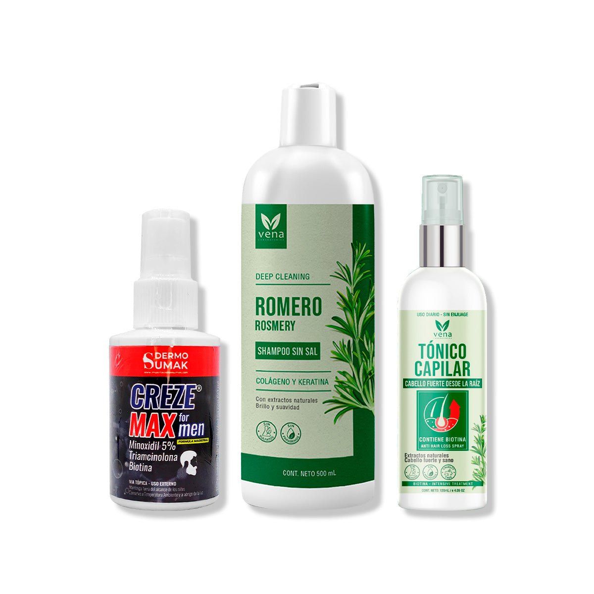 IMPORTADO MC - CREZE MAX FORMEN 60ML + SHAMPOO ROMERO VENA + TÓNICO CAPILAR VENA