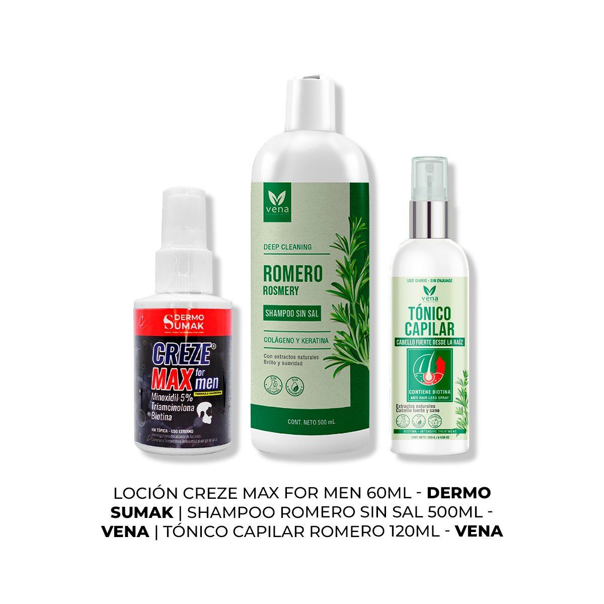 IMPORTADO MC - CREZE MAX FORMEN 60ML + SHAMPOO ROMERO VENA + TÓNICO CAPILAR VENA