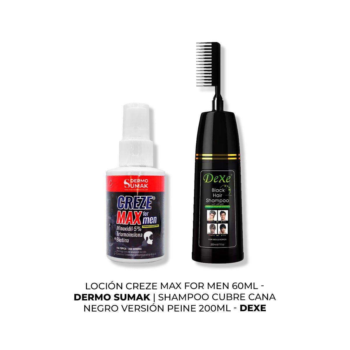 IMPORTADO MC - LOCIÓN CREZE MAX FORMEN 60ML + SHAMPOO TINTE NEGRO VERSIÓN PEINE 200ML