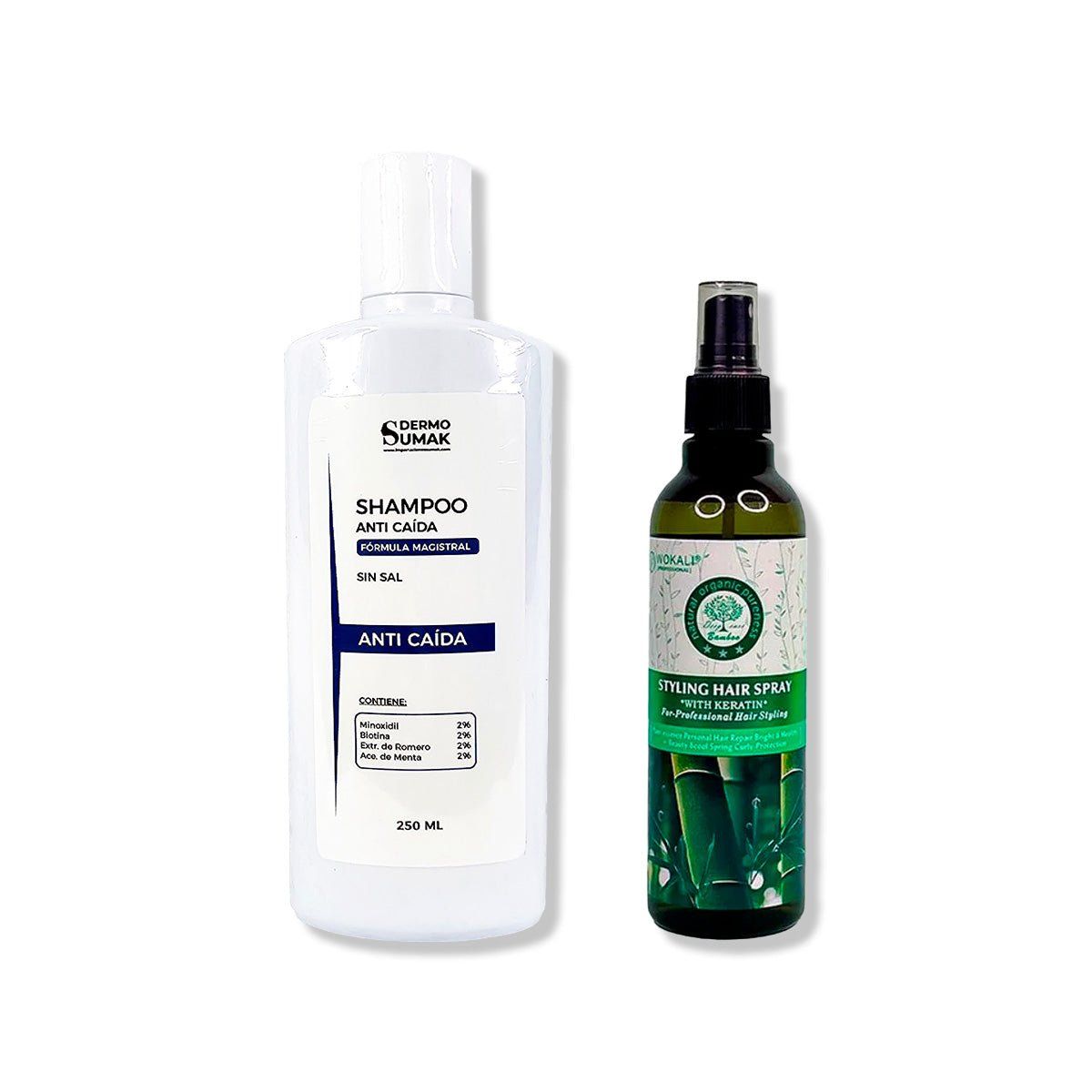 IMPORTADO MC - SHAMPOO ANTICAIDA SIN SAL 250ML + SPRAY DE FIBRA DE BAMBOO 250ml