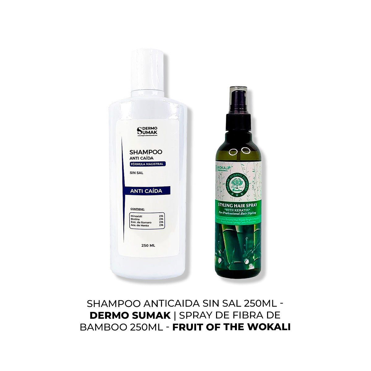 IMPORTADO MC - SHAMPOO ANTICAIDA SIN SAL 250ML + SPRAY DE FIBRA DE BAMBOO 250ml