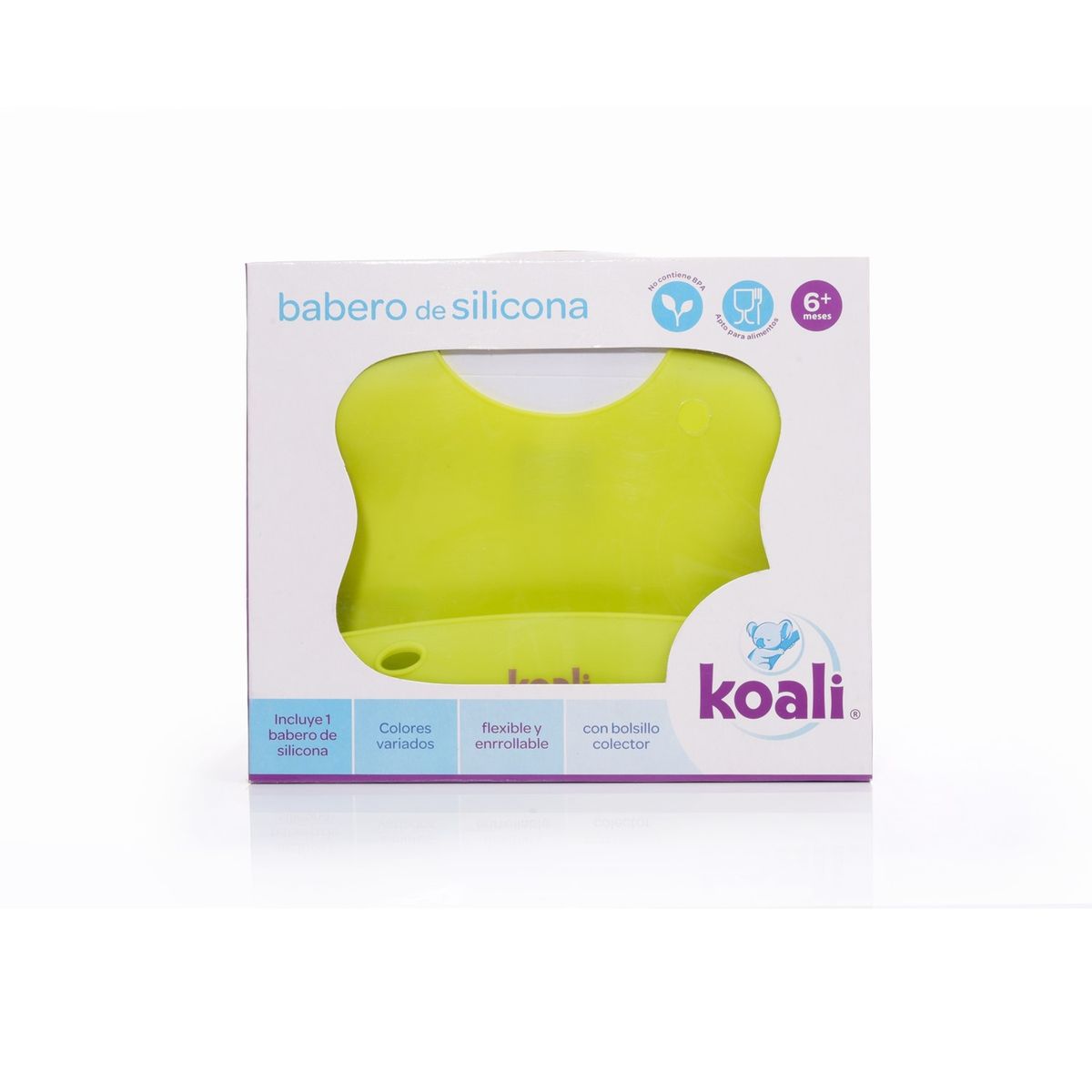 KOALI - Babero Bebe de Silicona con Bolsillo Recolector Verde
