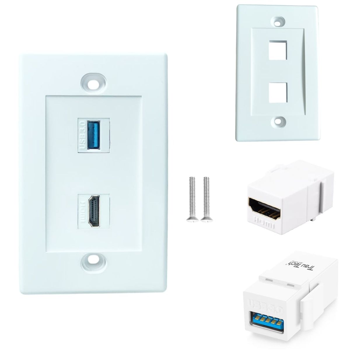 GENERICO - Placa ABS Faceplate HDMI 2.0 y USB 3.0 empalme 4K carga datos