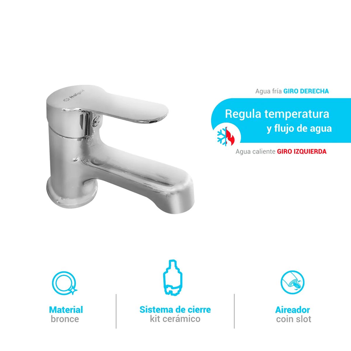 ITALGRIF - Mescladora Monocomando para Baño Bronce Cromado