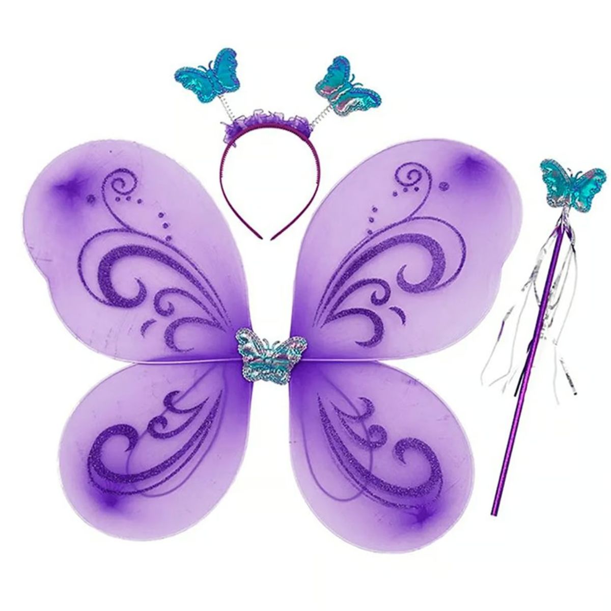 GENERICO - Alitas Mariposa Incluye Alita- Diadema - Varita Lila