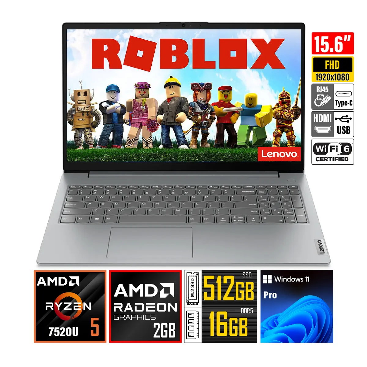 LENOVO - Laptop LENOVO V15 G4 AMN Ryzen 5-7520U Pantalla 15.6" FHD  16GB 512GB Windows 11