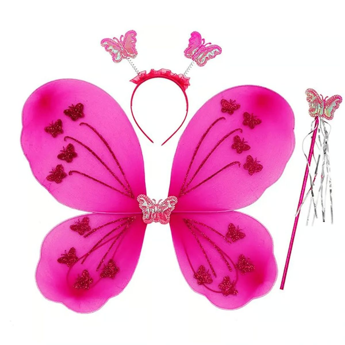 GENERICO - Alitas Mariposa Incluye Alita -Diadema - Varita Fucsia