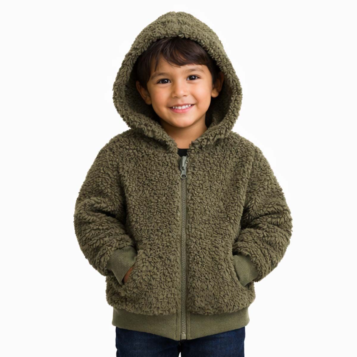 TIFANTI - Casaca de peluche Unisex para niño o niña Verde Militar