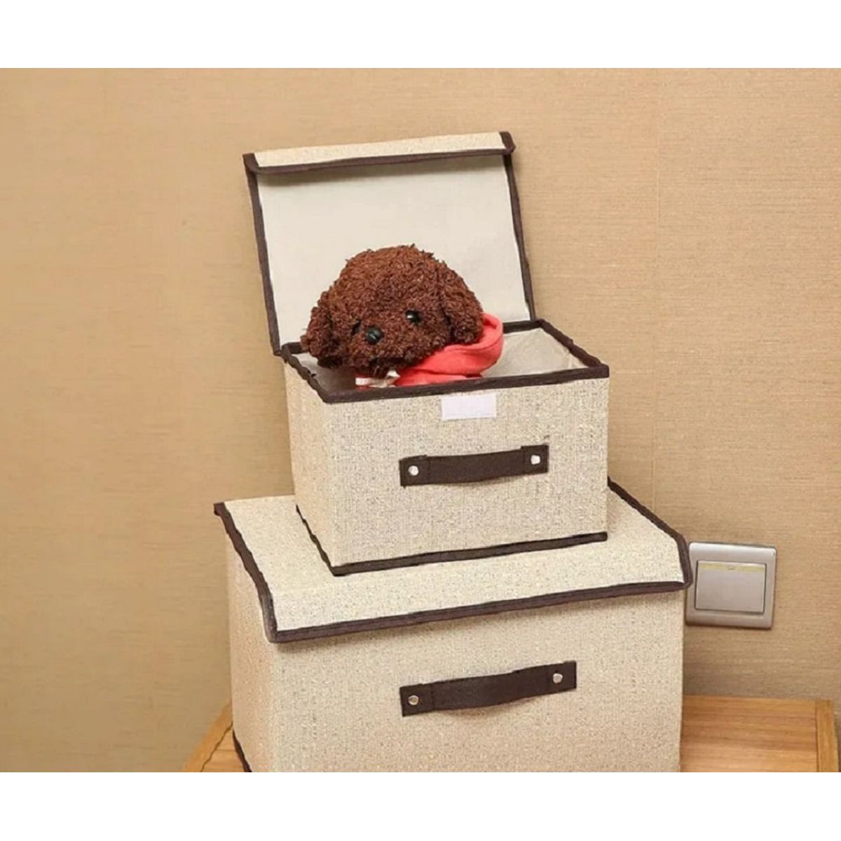 GENERICO - Pack x 2 Caja de Almacenamiento Multifuncional Plegable Beige