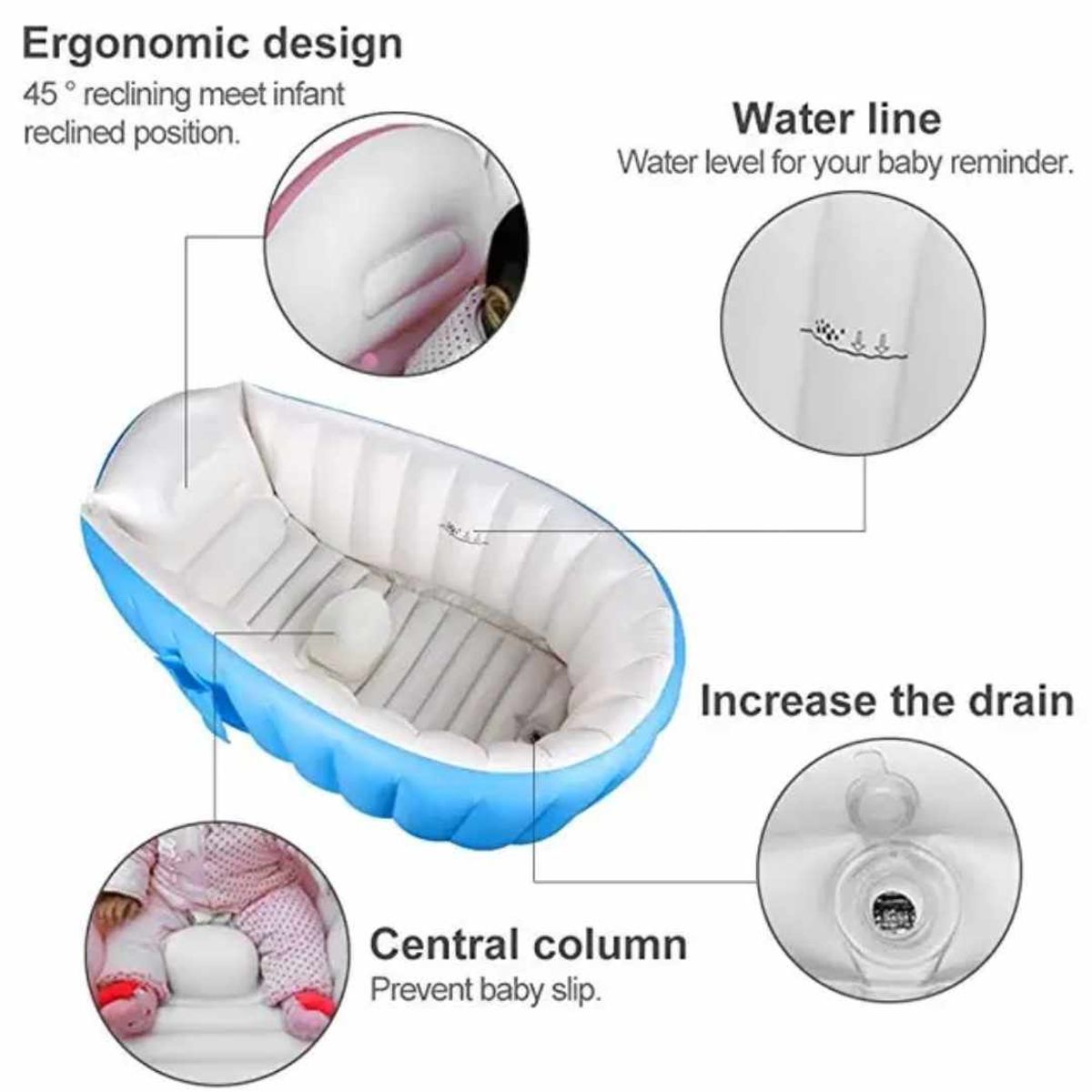 GENERICO - Bañera de Bebe Baño Inflable Antideslizantes con Inflador