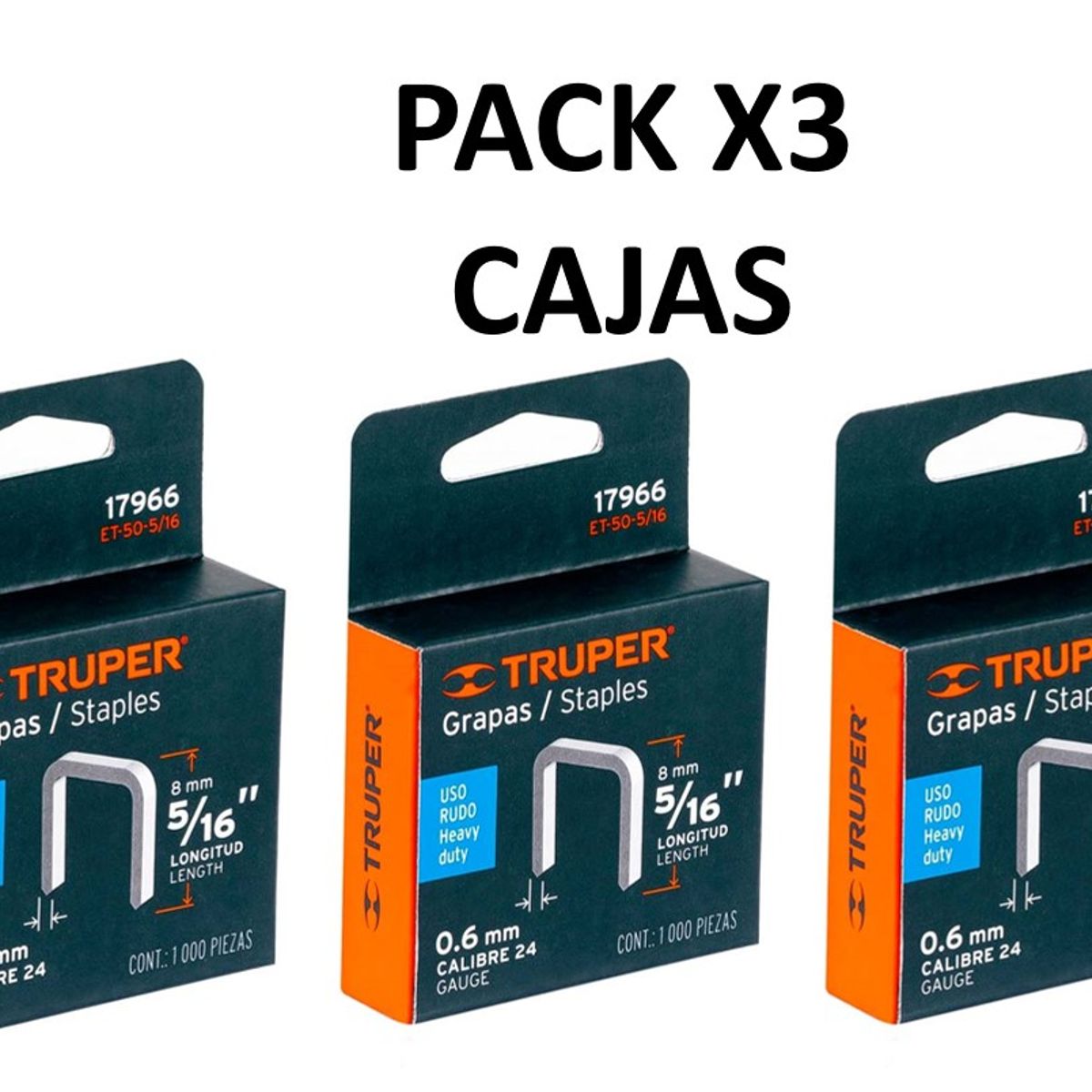 TRUPER - PACK DE 3 CAJAS C/ 1000 GRAPAS 5/16"CORONA 10.7 MM ET-50, TRUPER