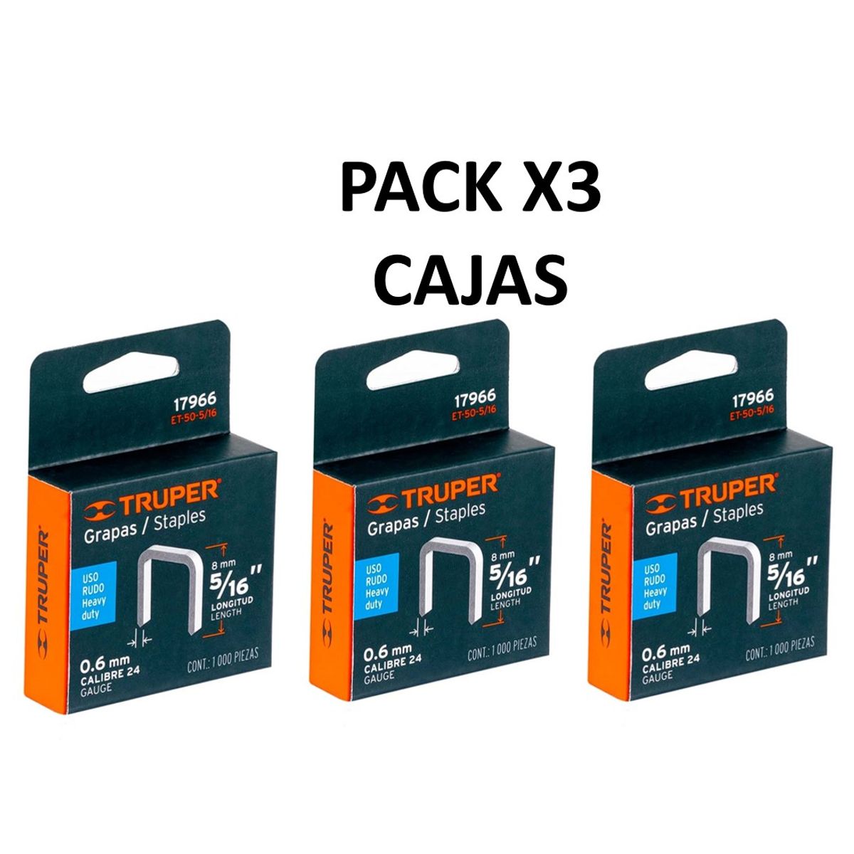 TRUPER - PACK DE 3 CAJAS C/ 1000 GRAPAS 5/16"CORONA 10.7 MM ET-50, TRUPER