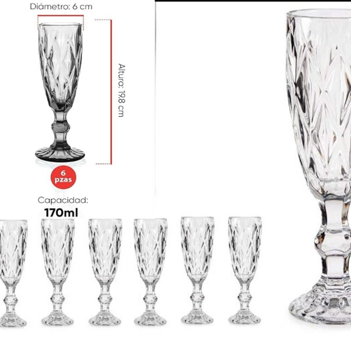 GENERICO - Set x 6 Copas coctel o vino Nórdicas Labradas 170 ml