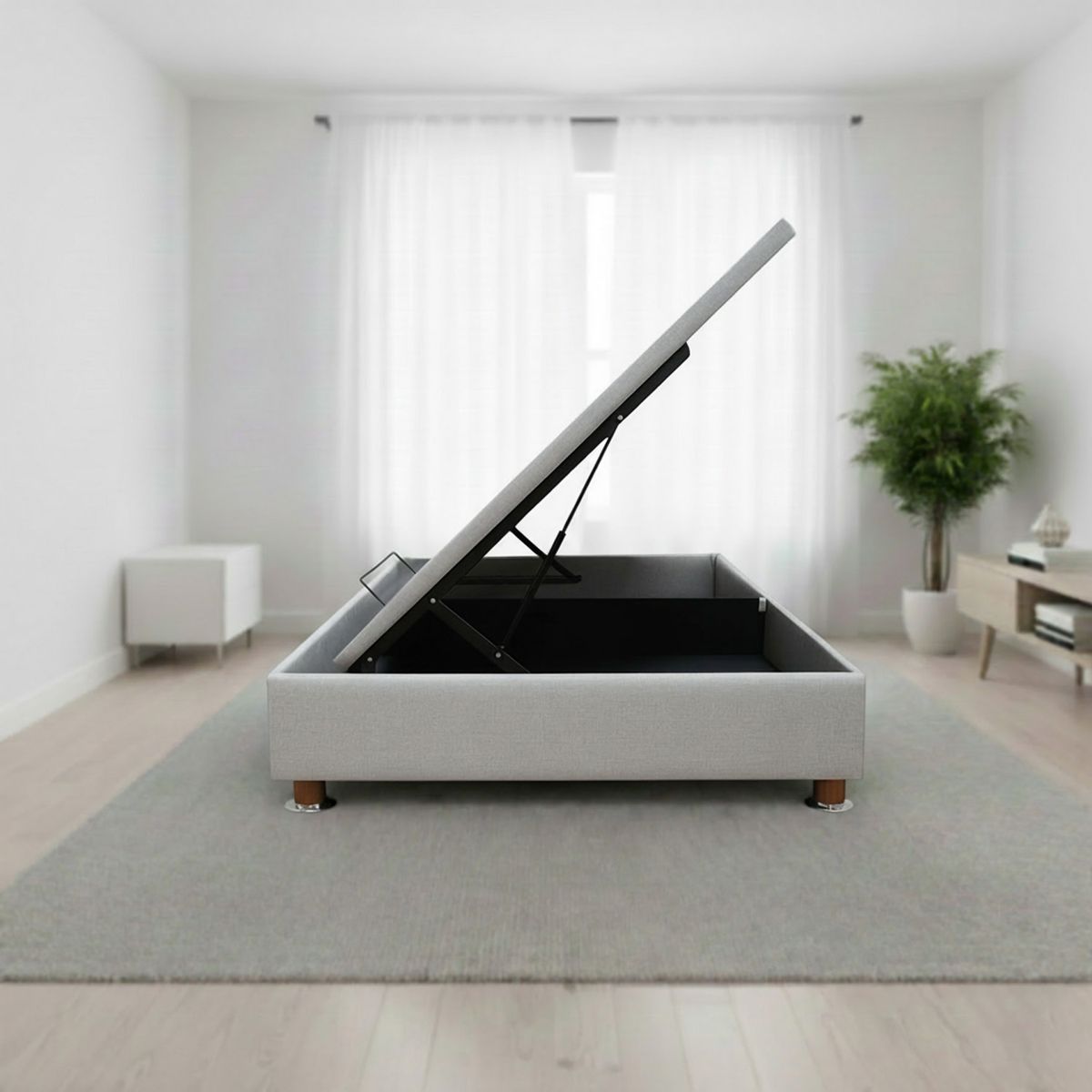 MUEBLES MACRUMO - Box Espacio Tarima reforzado 1.5 Plazas + Tela ALPHA Gris Plata