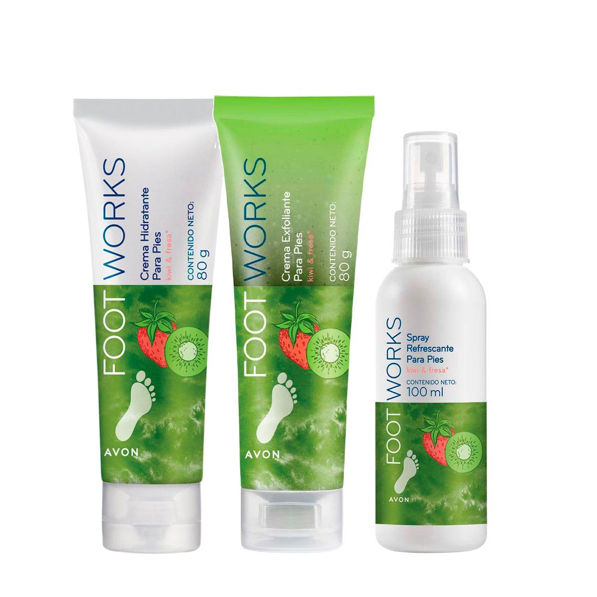 AVON - KIT Spray con Exfoliante e Hidratante Para Pies Kiwi y Fresa Foot Works