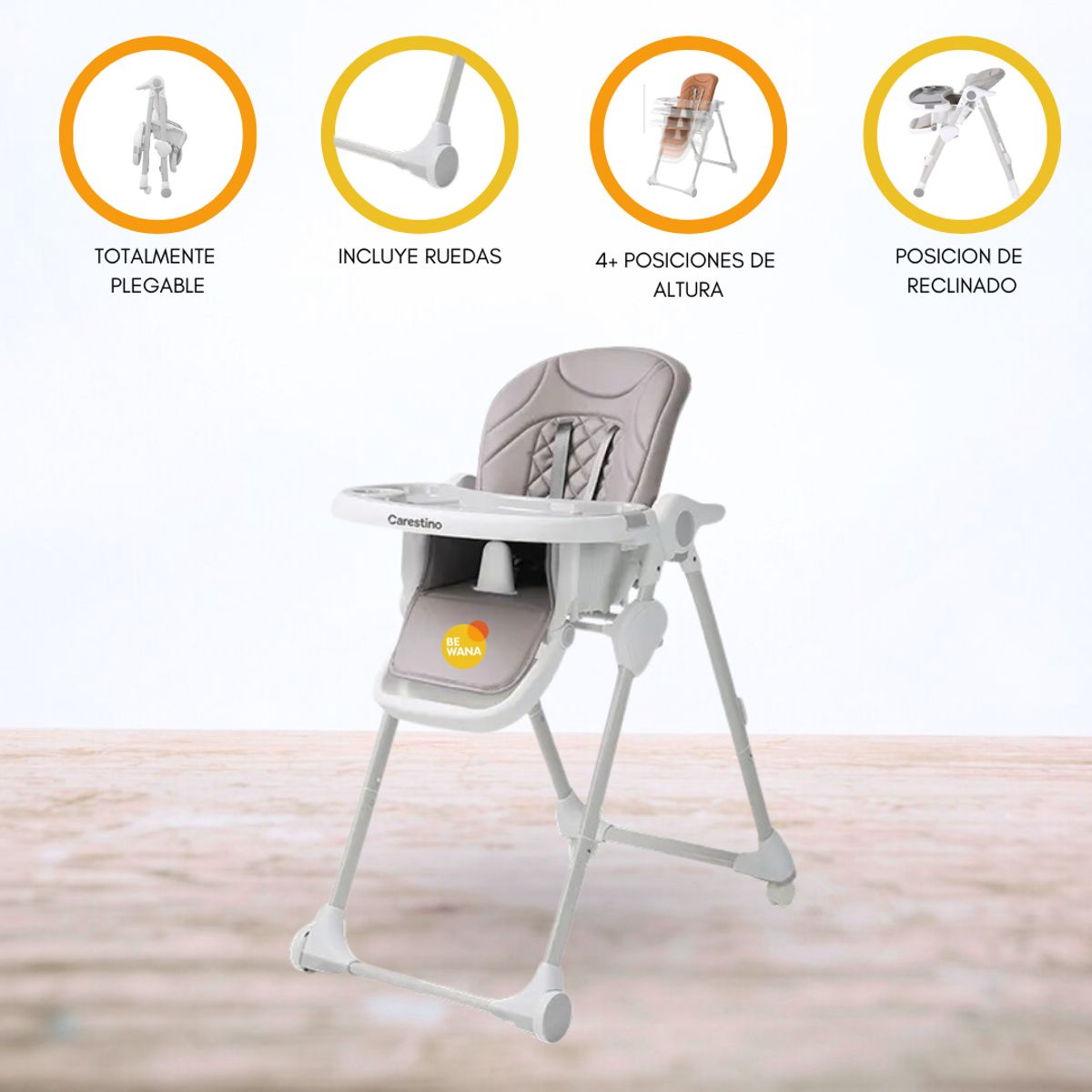 CARESTINO - Silla de Comer Regulable «PETRA» Ligth Gray