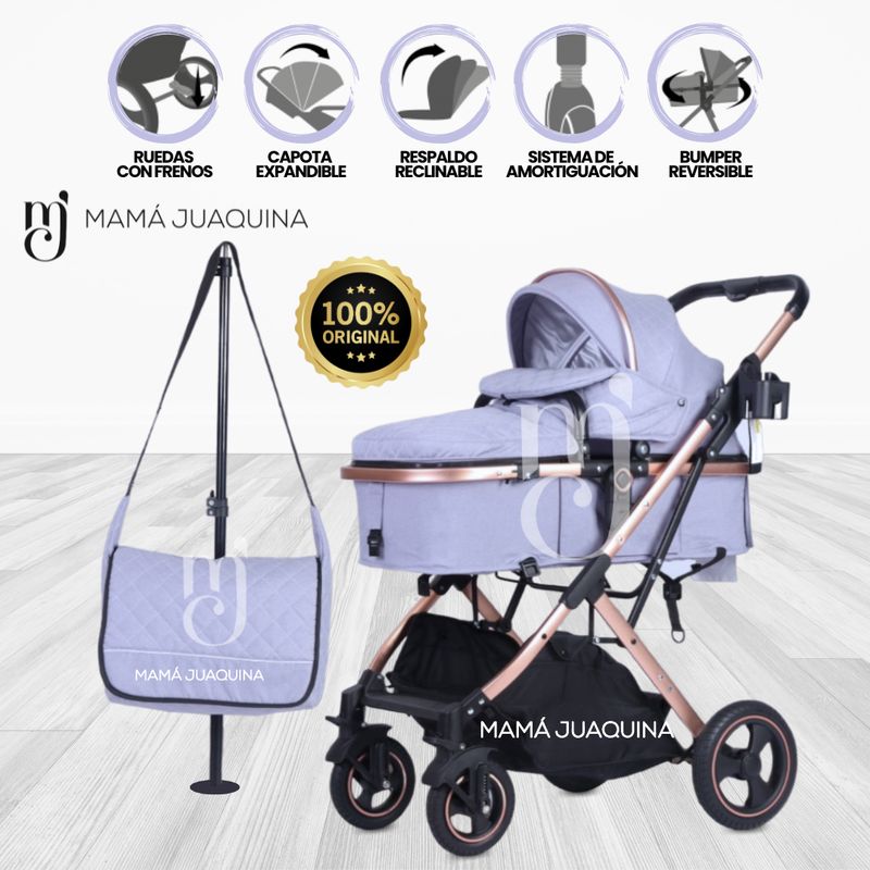 BABY - Coche Moisés Travel System «BARBARA» con Bolso Lila
