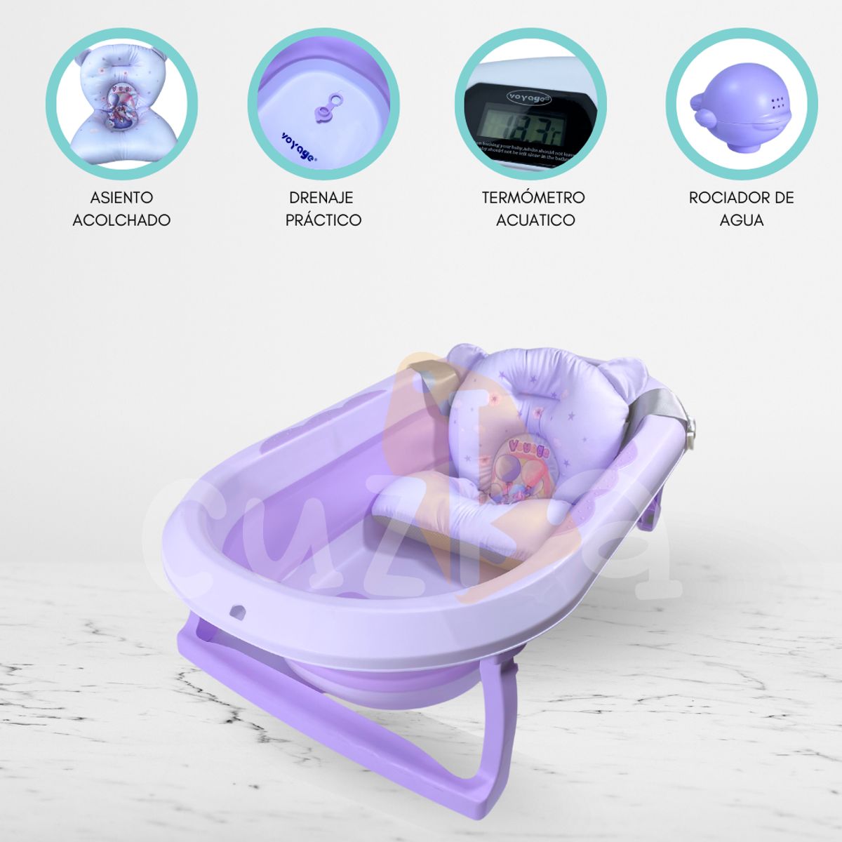 VOYAGE - Bañera Plegable con Termómetro VOYAGE «AQUATIC» Purple