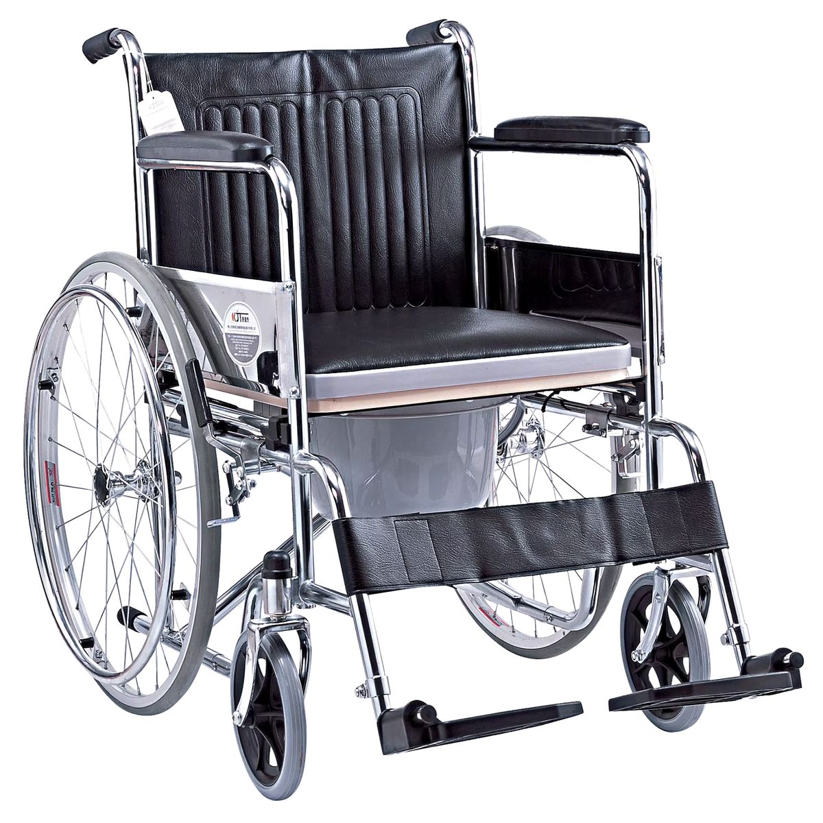 GENERICO - SILLA DE RUEDAS COLOR NEGRO DE ACERO CON INODORO