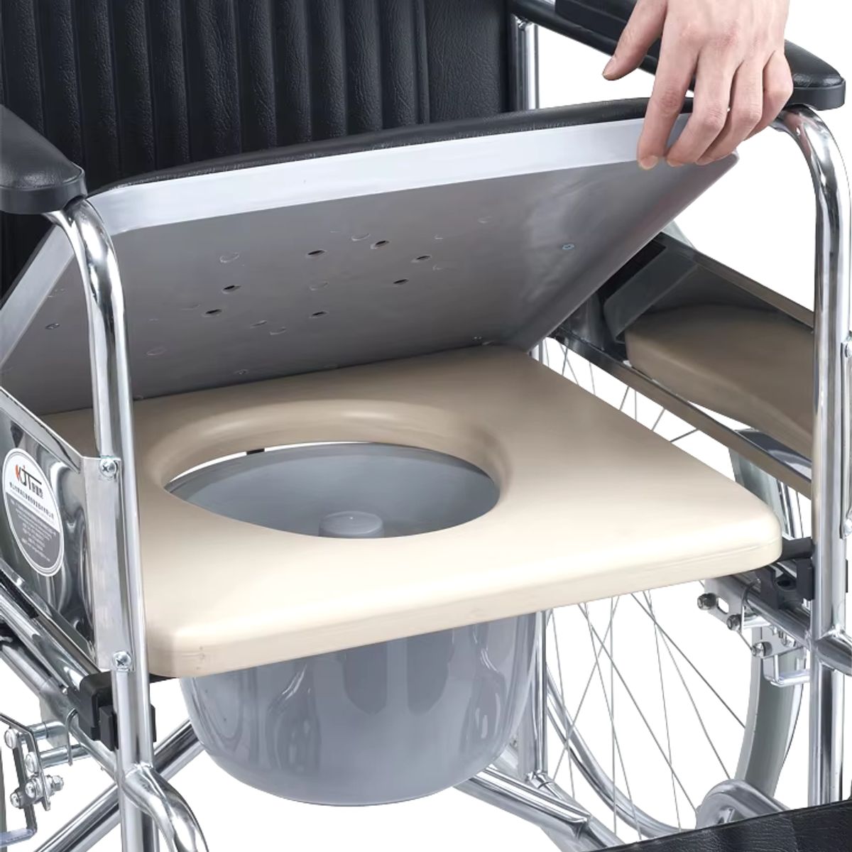 GENERICO - SILLA DE RUEDAS COLOR NEGRO DE ACERO CON INODORO