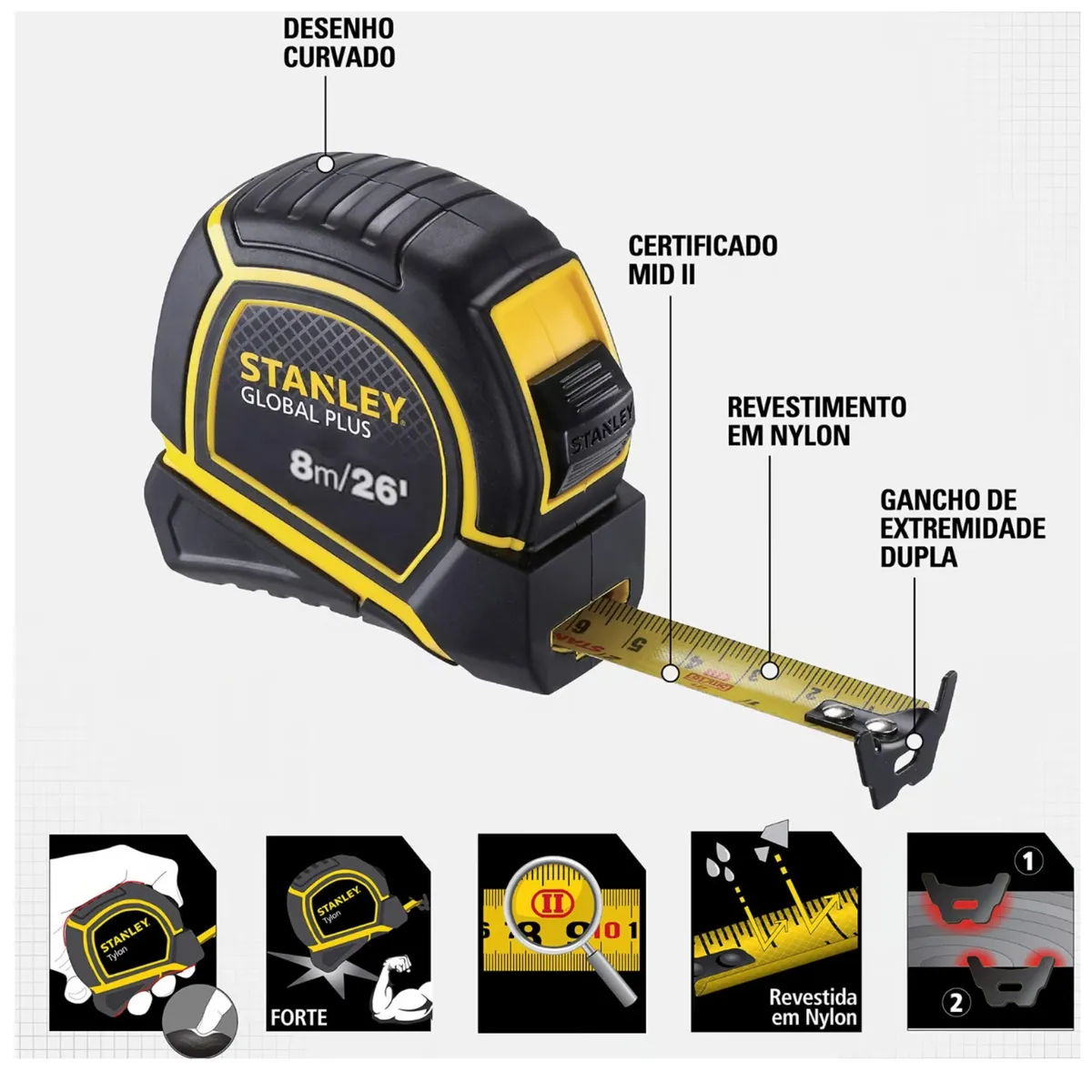 STANLEY - Wincha Cinta métrica 8m anti impacto Global Plus Stanley