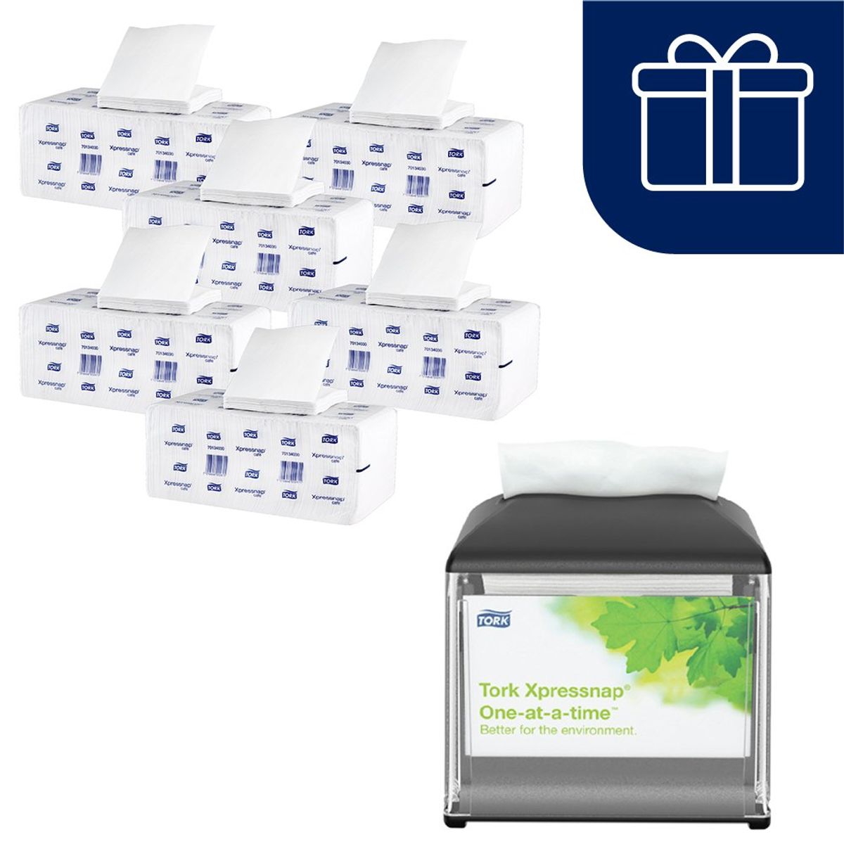 TORK - Servilleta Tork Xpressnap Café Blanca 6 x 500un + Dispensador Gratis