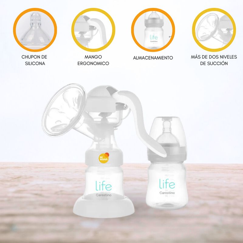 CARESTINO - Extrator de leche Manual con mamadera «LIFE» Gris