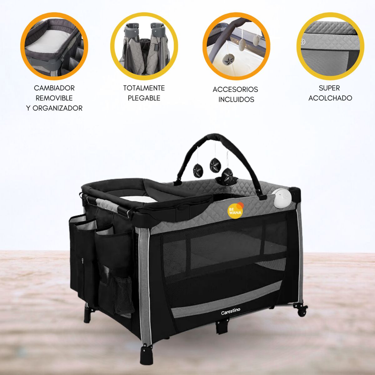 CARESTINO - Cuna Corral Plegable «GENOVA» Black