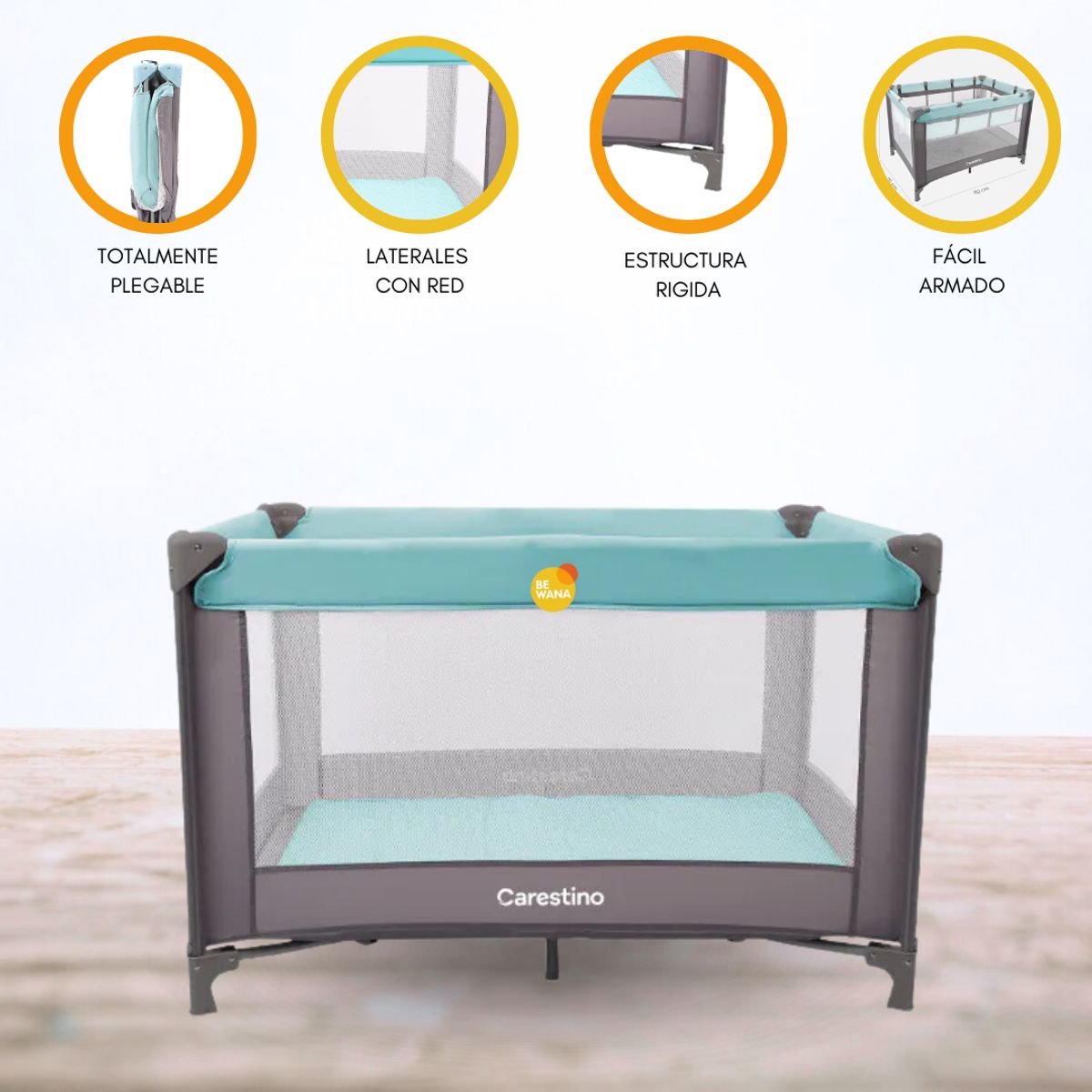 CARESTINO - Cuna Corral Plegable «NIZA» Aguamarina