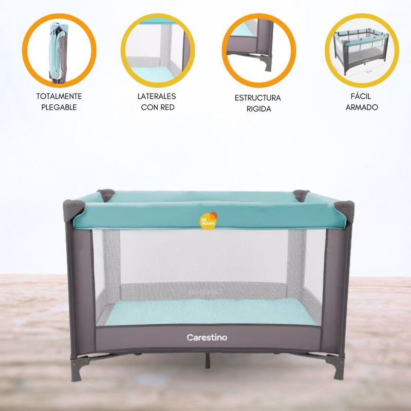 CARESTINO - Cuna Corral Plegable «NIZA» Aguamarina