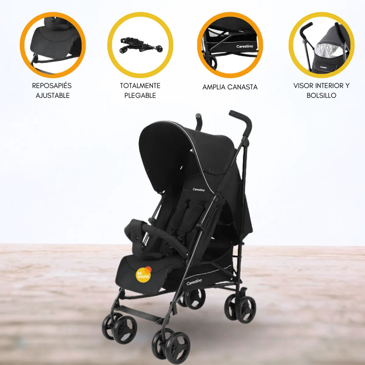 CARESTINO - Coche Baston Plegable «CAPRI» Black