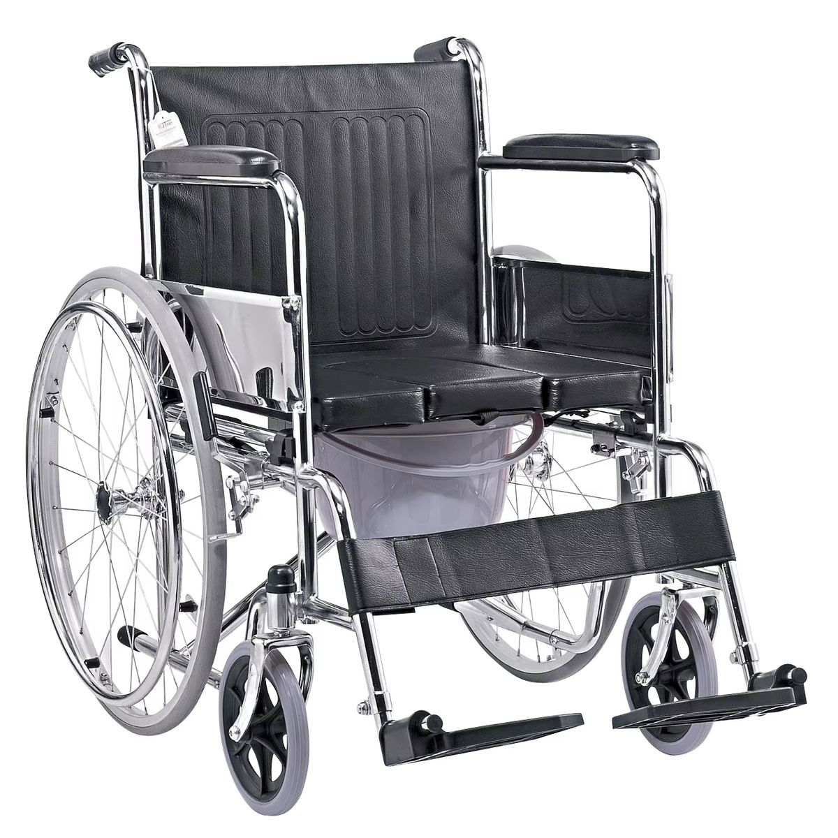 GENERICO - SILLA DE RUEDAS DE ACERO COLOR NEGRO CON INODORO