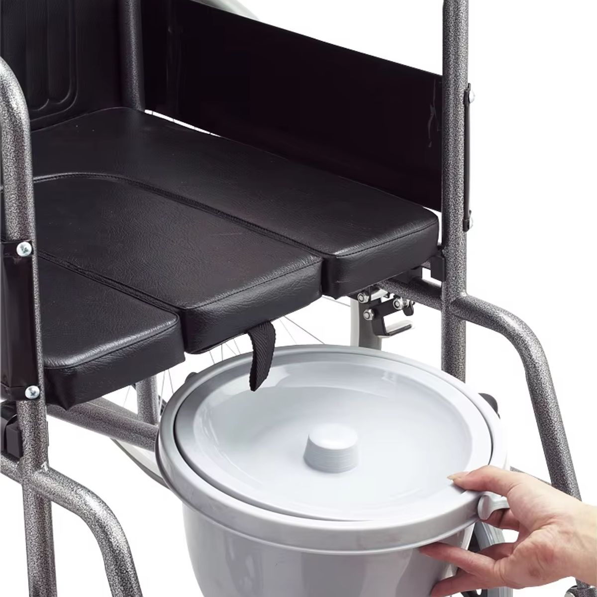 GENERICO - SILLA DE RUEDAS DE ACERO COLOR NEGRO CON INODORO