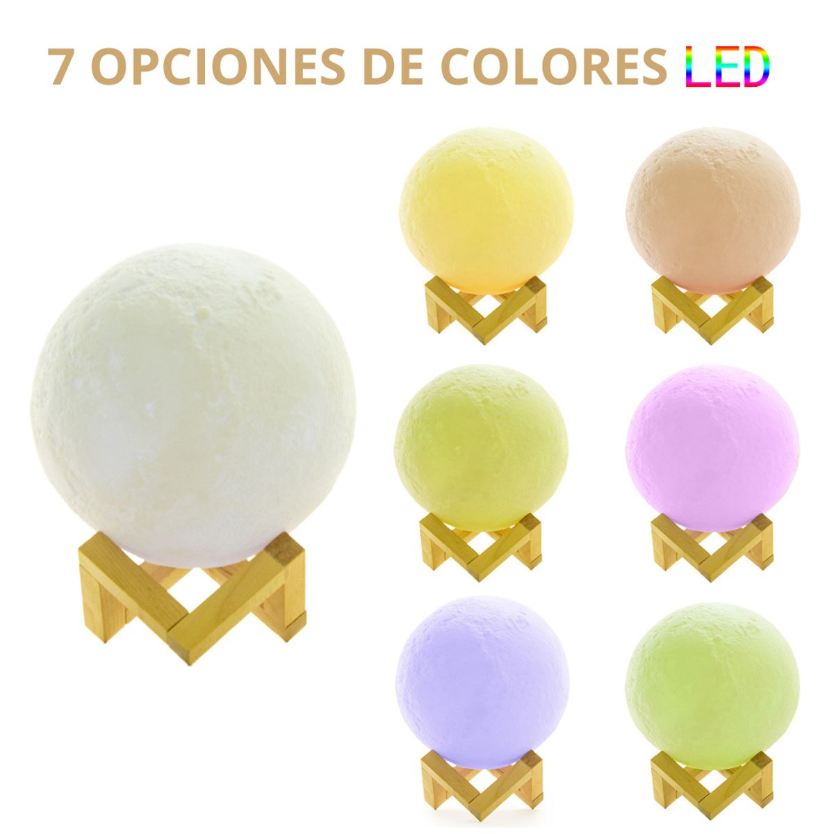 GENERICO - Humidificador Lunar 3D Lámpara LED 7 Colores 880 mL YX-15CM