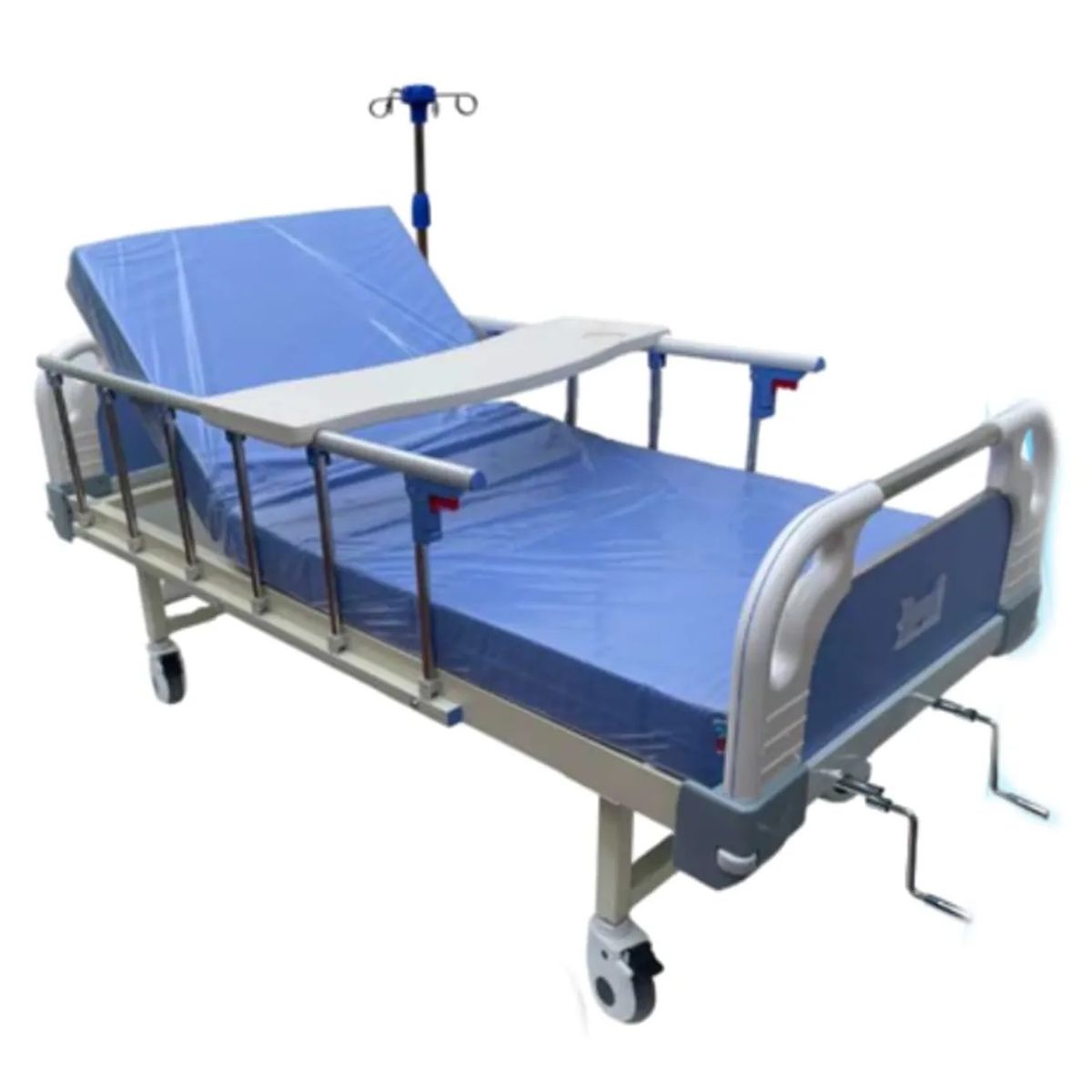 GENERICO - Cama Clínica Importada de 2 Manivelas con Mesa para Alimentos y Portasuero