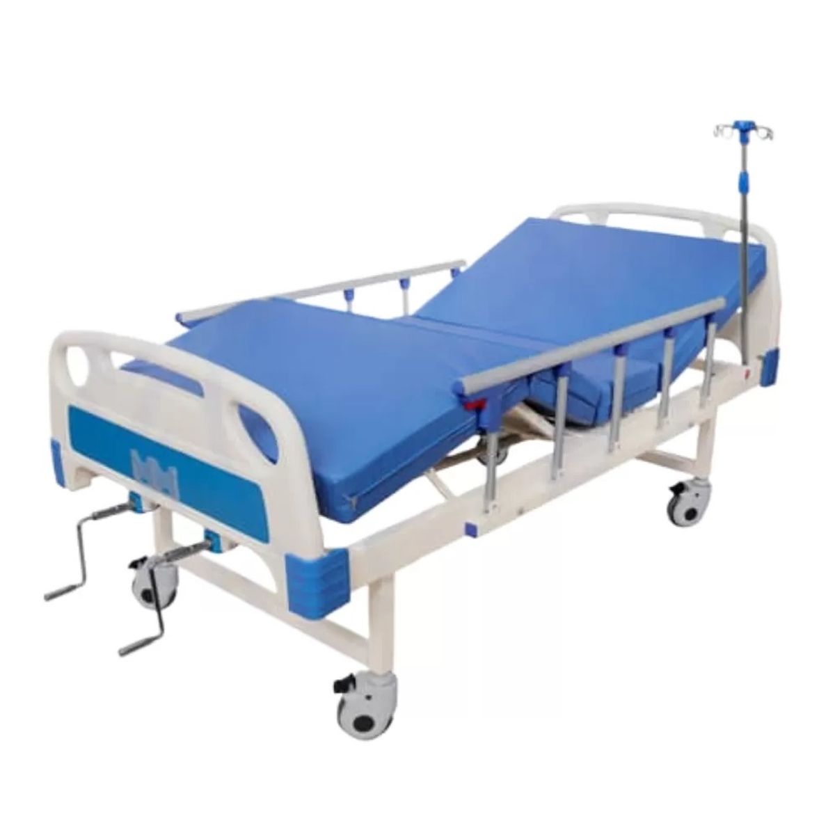 GENERICO - Cama Clínica Importada de 2 Manivelas con Mesa para Alimentos y Portasuero