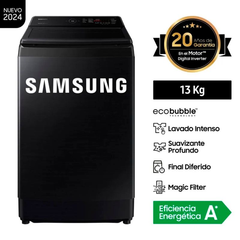 SAMSUNG - Lavadora Samsung 13 Kg Eco Inverter WA13CG5441BVPE Negro