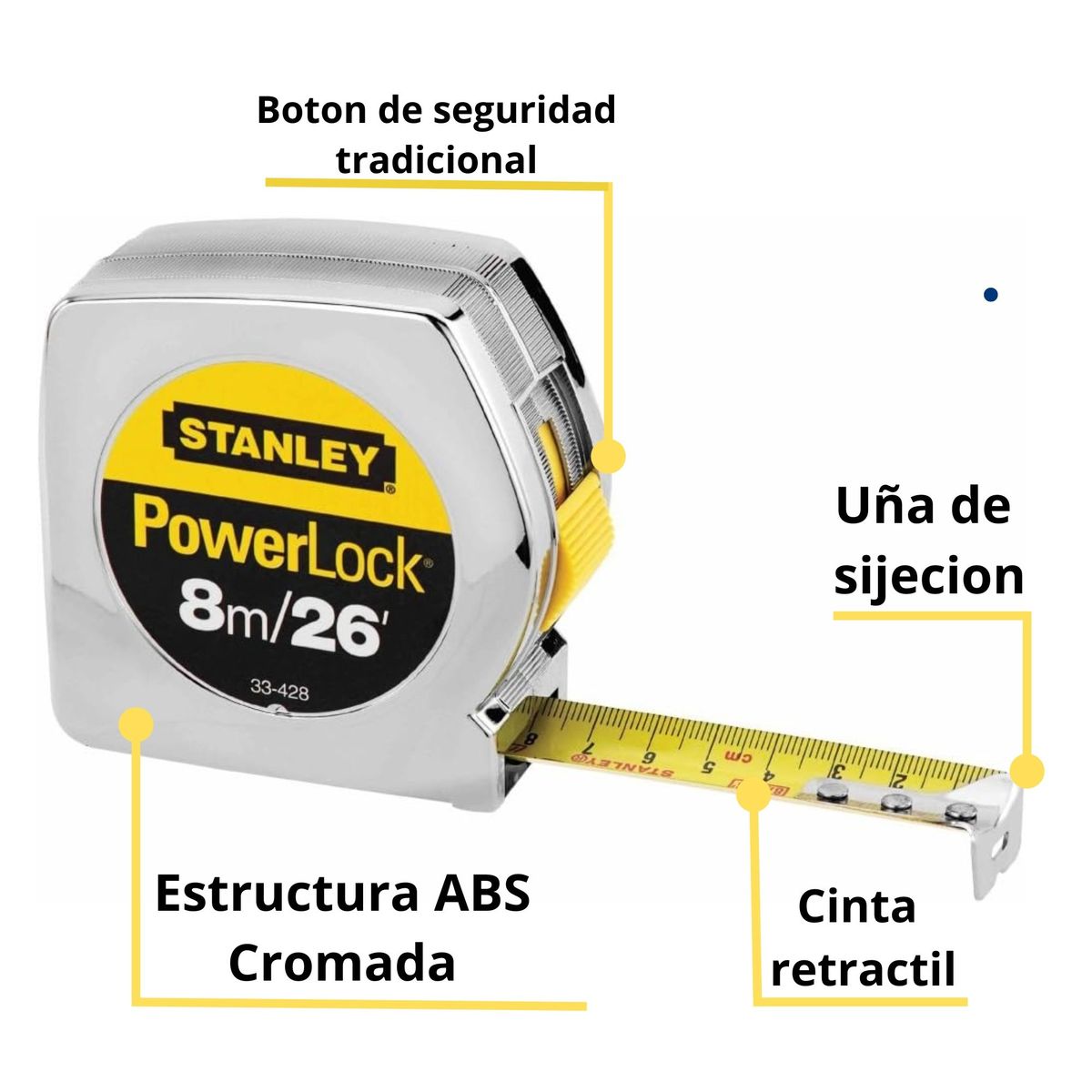 STANLEY - Wincha Cinta métrica 8m Power Lock Profesional STANLEY