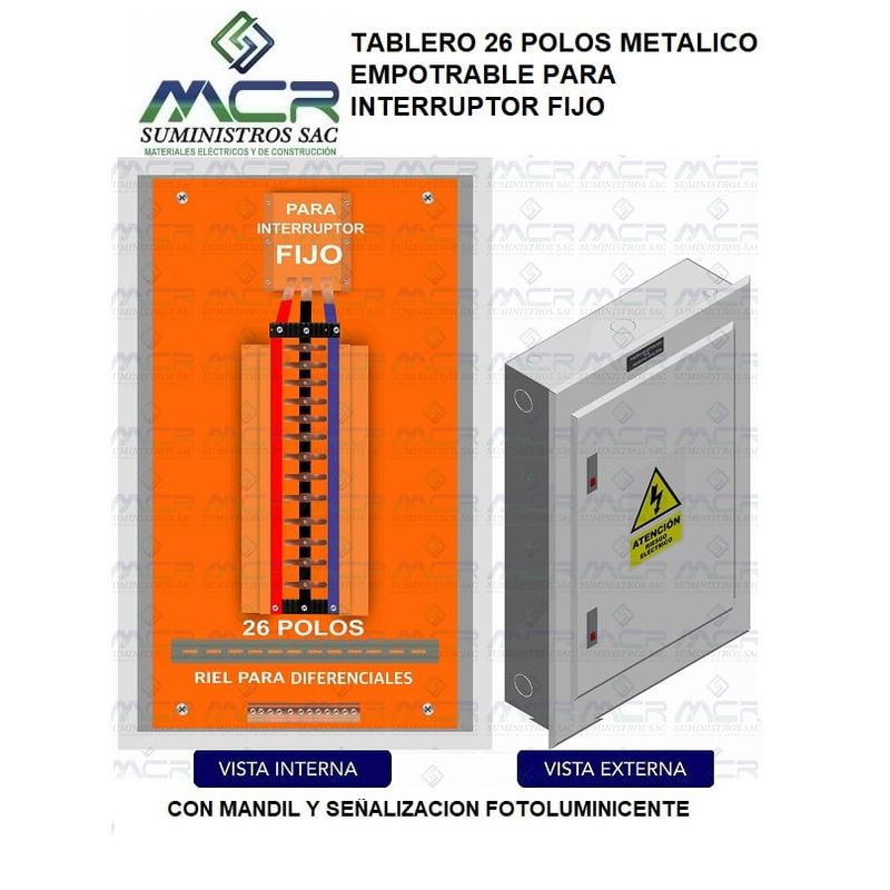 GENERICO - TABLERO 26 POLOS METALICO EMPOTRABLE PARA INTERRUPTOR FIJO