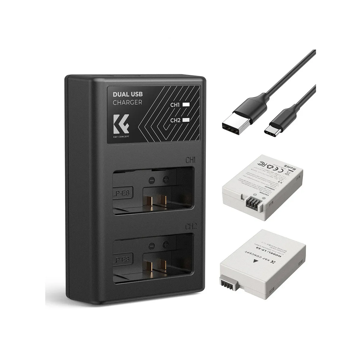 K&F CONCEPT - Kit de cargador + 2 baterías Canon LP-E8 K&F Concept - KF28.0027