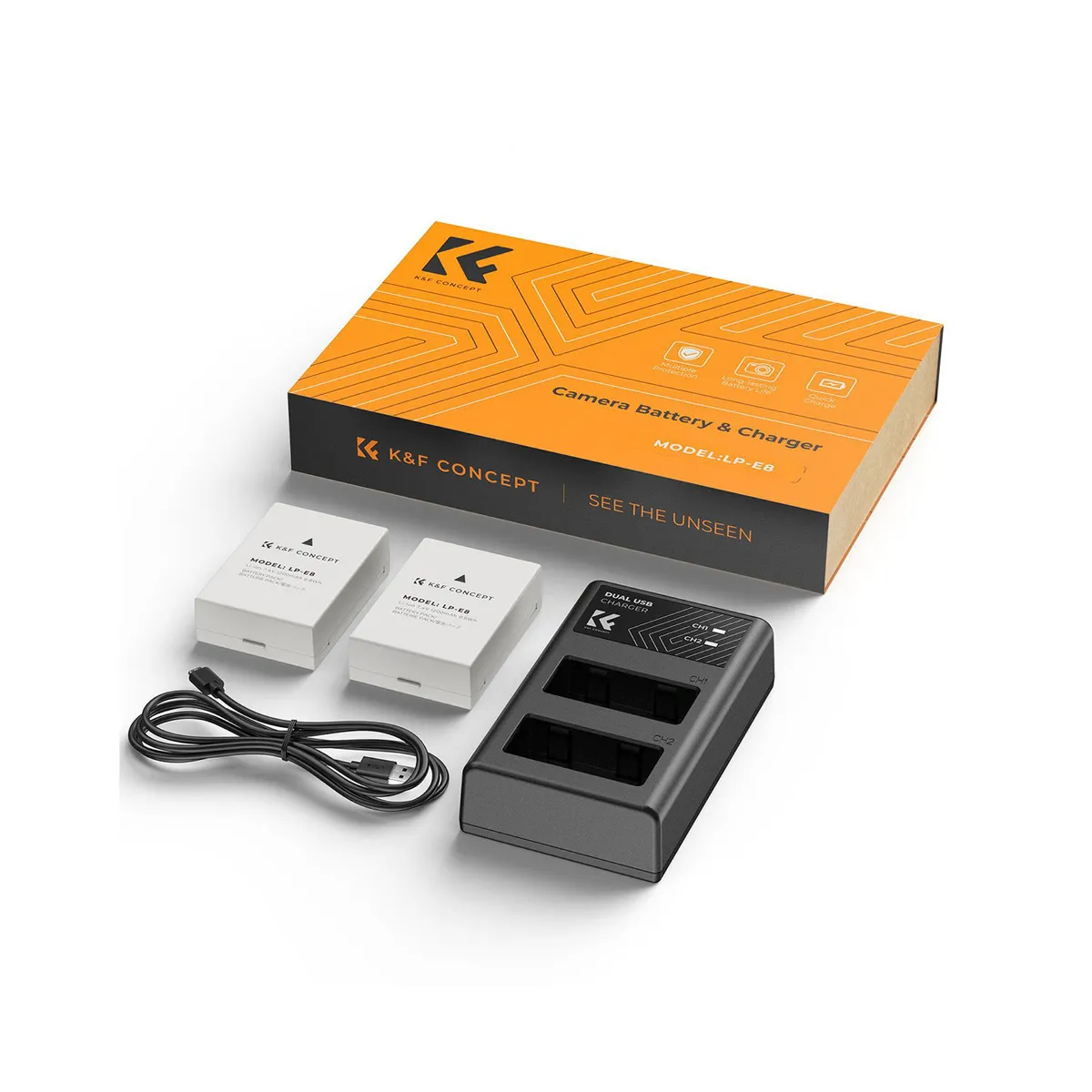 K&F CONCEPT - Kit de cargador + 2 baterías Canon LP-E8 K&F Concept - KF28.0027