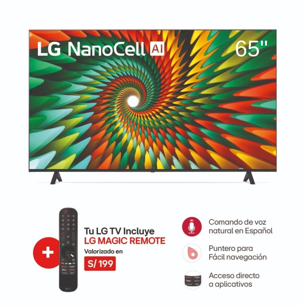 LG - Televisor LG NanoCell 65 UHD 4K ThinQ AI 65NANO77SR