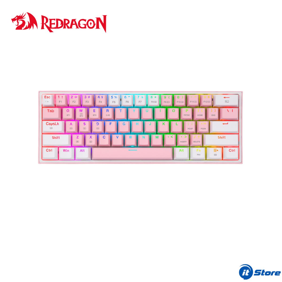 REDRAGON - Teclado Mecánico REDRAGON FIZZ PRO K616-RGB-PW 60% Wireless PinkWhite